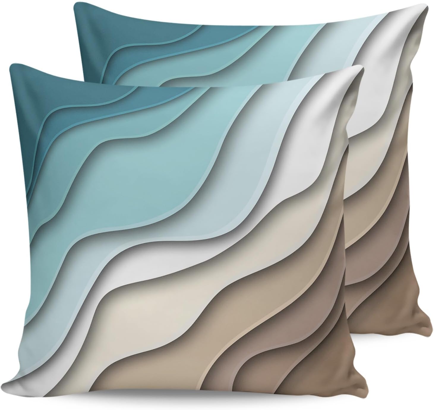 Outdoor Pillow Covers Ombre Stripes Turquoise Brown 24x24 Waterproof Throw Pillow Covers Abstract Pillow Covers Decorative Garden Cushion Case for Patio Couch Sofa Polyester Decoration Set of 2