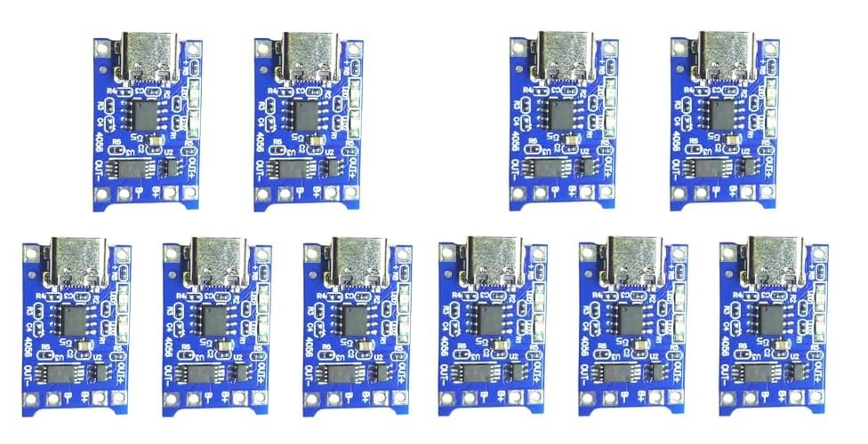 TP4056 C-TYPE Lithium Battery Charging Converter with Overcharge Discharge Over-Current Protection Charging Board (5V,18650) (Pack of 10)