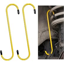 2PCS Car Brake Caliper Hooks, Rustproof Auto Brake Caliper Compression Tool Hanger with Rubber Tips, Durable S-Shaped Automotive Tool Hook for Braking Bearing Axle Suspension (Yellow)