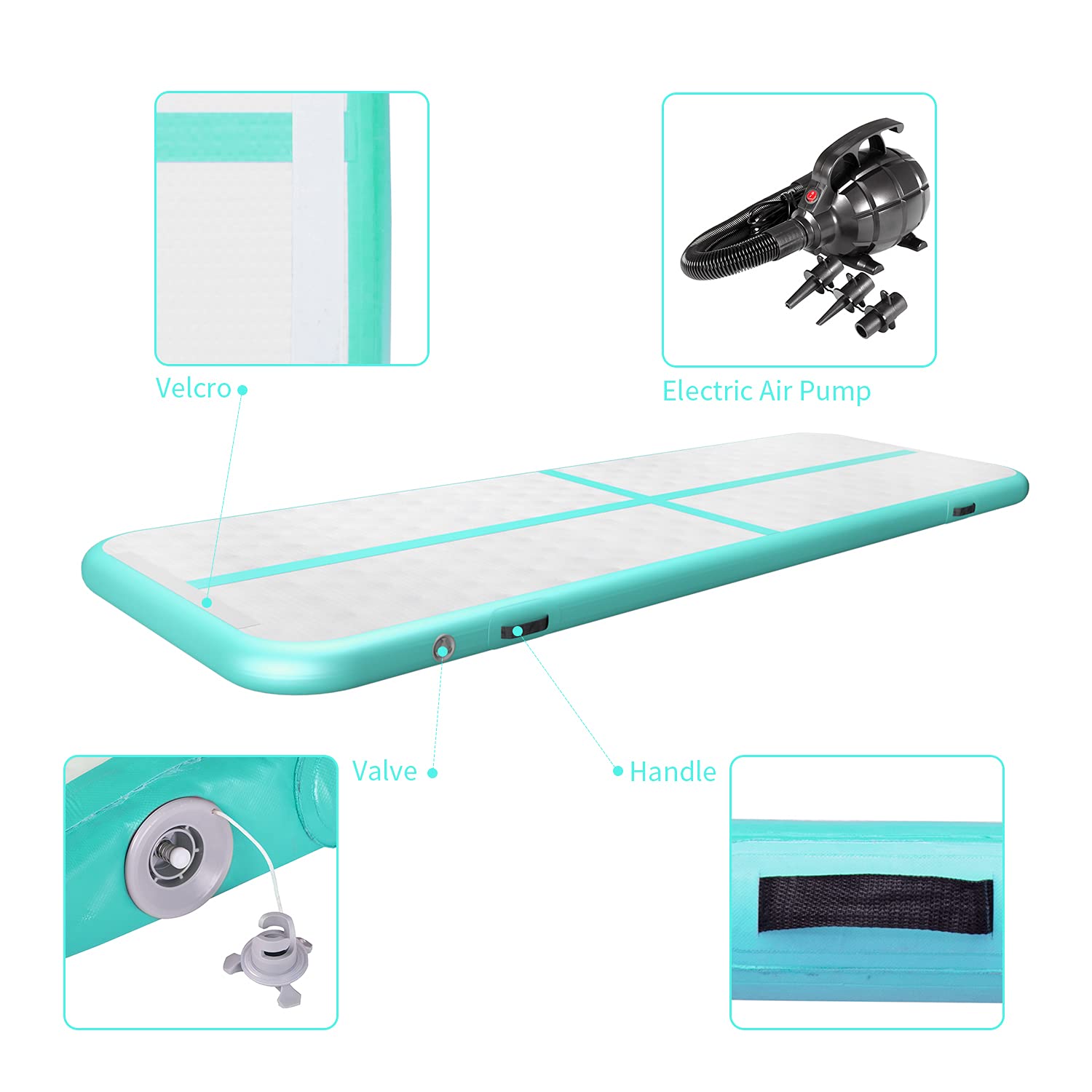 ZENOVA Inflatable Gymnastics Mat Tumble Track Air Tumbling Mat 10FT/13FT/16FT 4 inches Thickness for Home Use Tumbling, Training, Cheerleading,Yoga,Water with Electric Air Pump