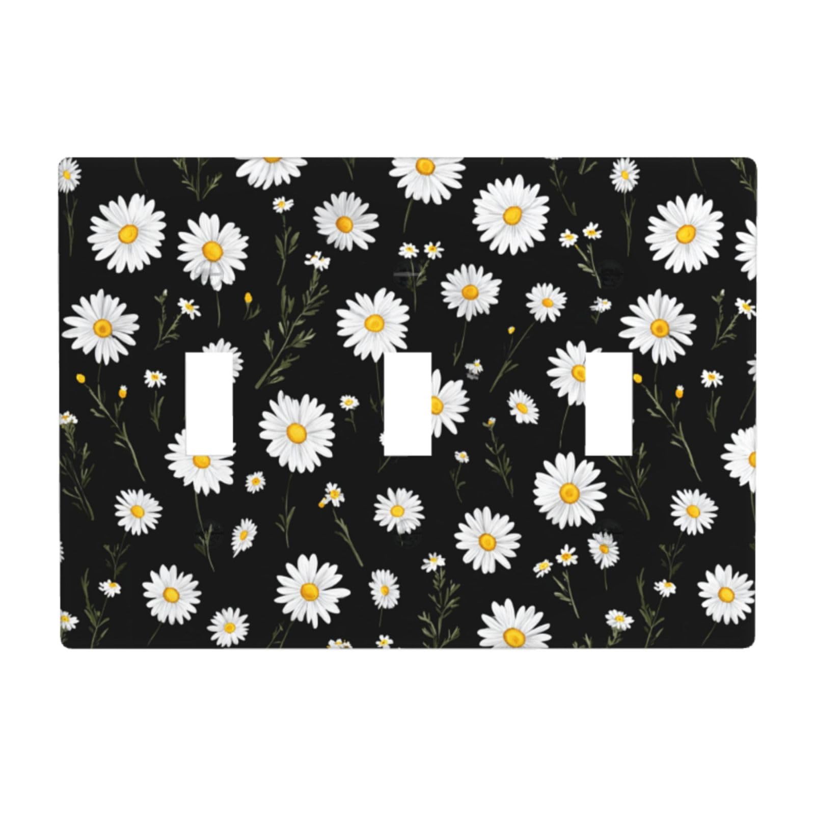 Woshuwo White Daisies Pattern Light Switch Covers 3 Gang Triple Toggle Wall Plate Switchplate Electrical Faceplate For Bathroom Kitchen Bedroom Decor