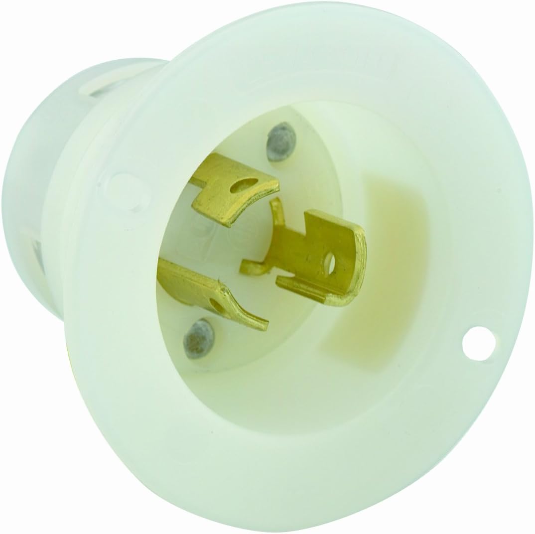 Leviton 4716-C 15 Amp, 125 Volt, NEMA L5-15P, 2P, 3W, Locking Flanged Inlet, Industrial Grade, Grounding, White