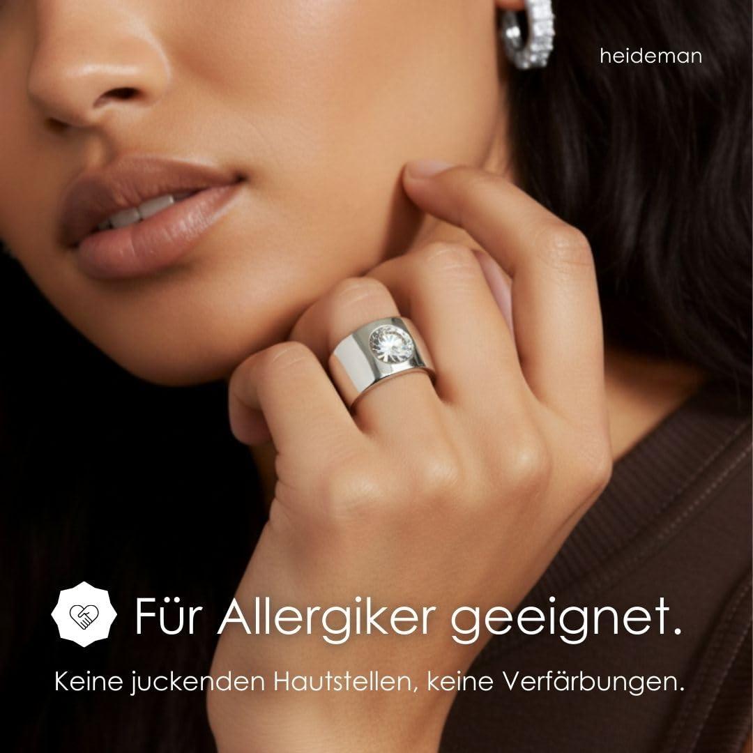 Heideman Ring Damen Coma Silber Edelstahl mit Zirkonia weiß Gr.50-65 | Coma Cocktailring Silber, Edelstahl, großer Zirkonia-Kristall, eleganter Damenring, hautfreundlich & nickelfrei, Geschenkidee