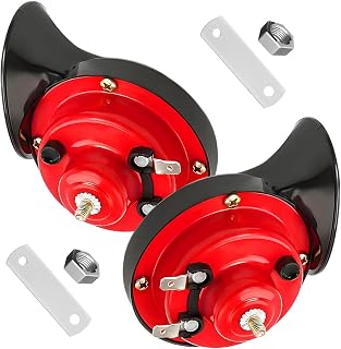 Super Loud Car Snail Horns, 12V 300DB Durable Car Horn Kit, High Low Tone Universal Waterproof Car Air Electric Snail Horn, Vehicle Air Horn Replacement for Motorcycle Truck (Red, 2 PCS)