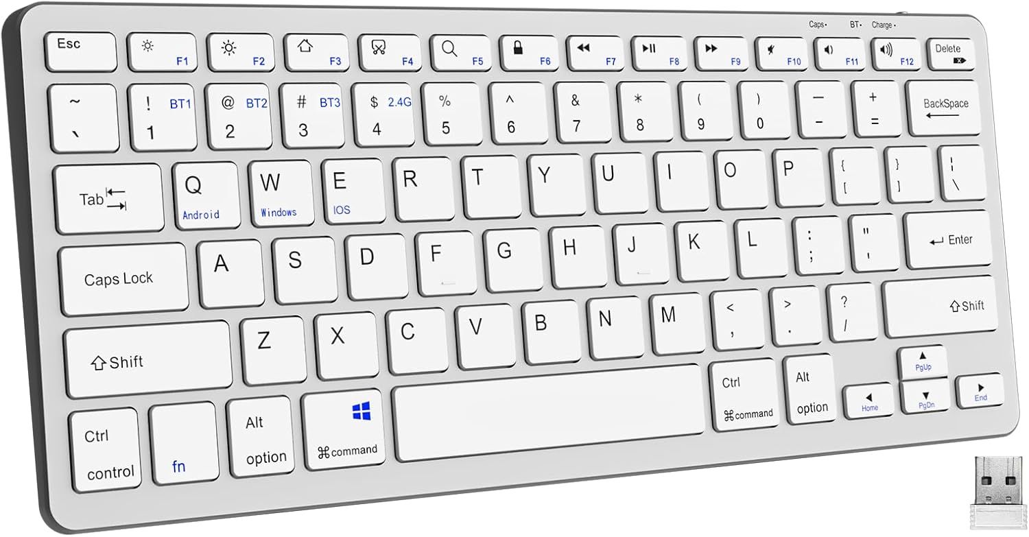 Bluetooth Keyboard Compatible with iPad A16 11th/10th Gen, iPad Pro 13/12.9/11 inch, iPad Air/Mini, iPad 9th/8th/7th Gen, 78 Keys Low Profile Quiet Typing, USB C Rechargeable, for iPhone PC - White