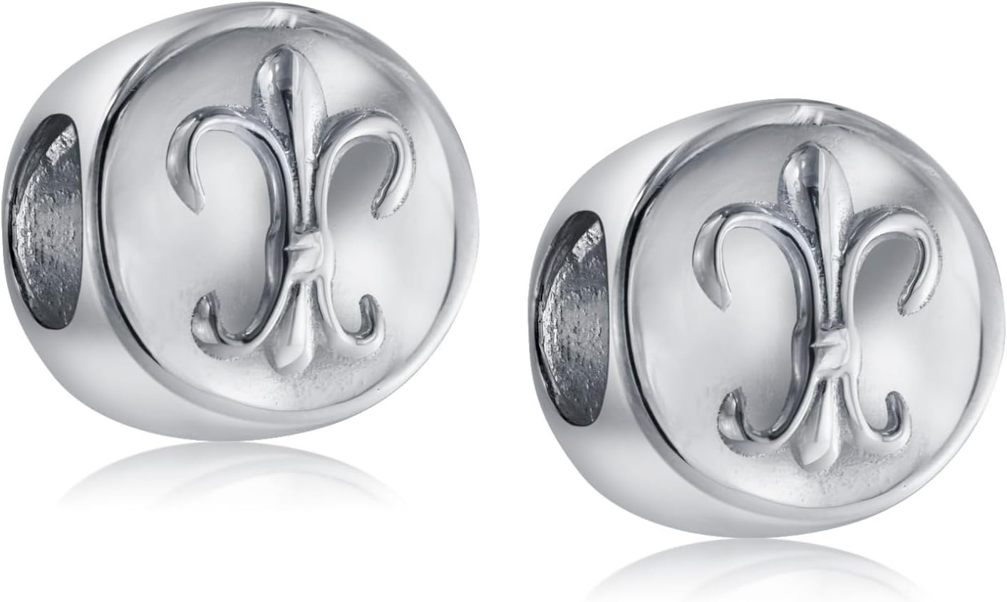Bling Jewelry .925 Sterling Silver Symbolic Flower Ornate Fleur De Lis Charm Bead For Women Teen for Bracelet (Set of 2)