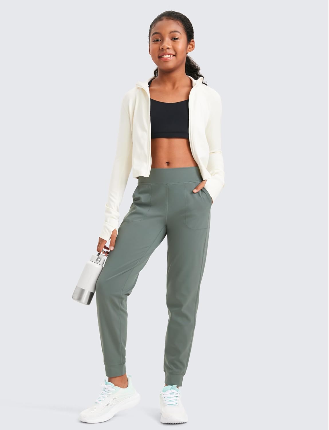 CRZ YOGA Girls Butterlift Athletic Joggers - Active Running Casual Lounge High Waist Pants with Pockets Kid Teen