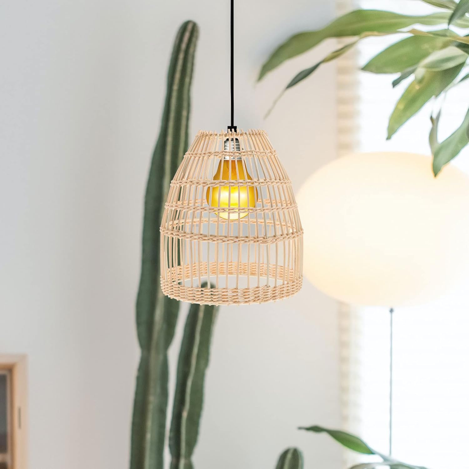 2PCS Rattan Lamp Shade, Pendant Lampshade Chandelier Cover, Boho Ceiling Fan Light Covers Woven Lampshade for Floor Lamps Pendant Light Chandelier Wall Sconces Light Fixture