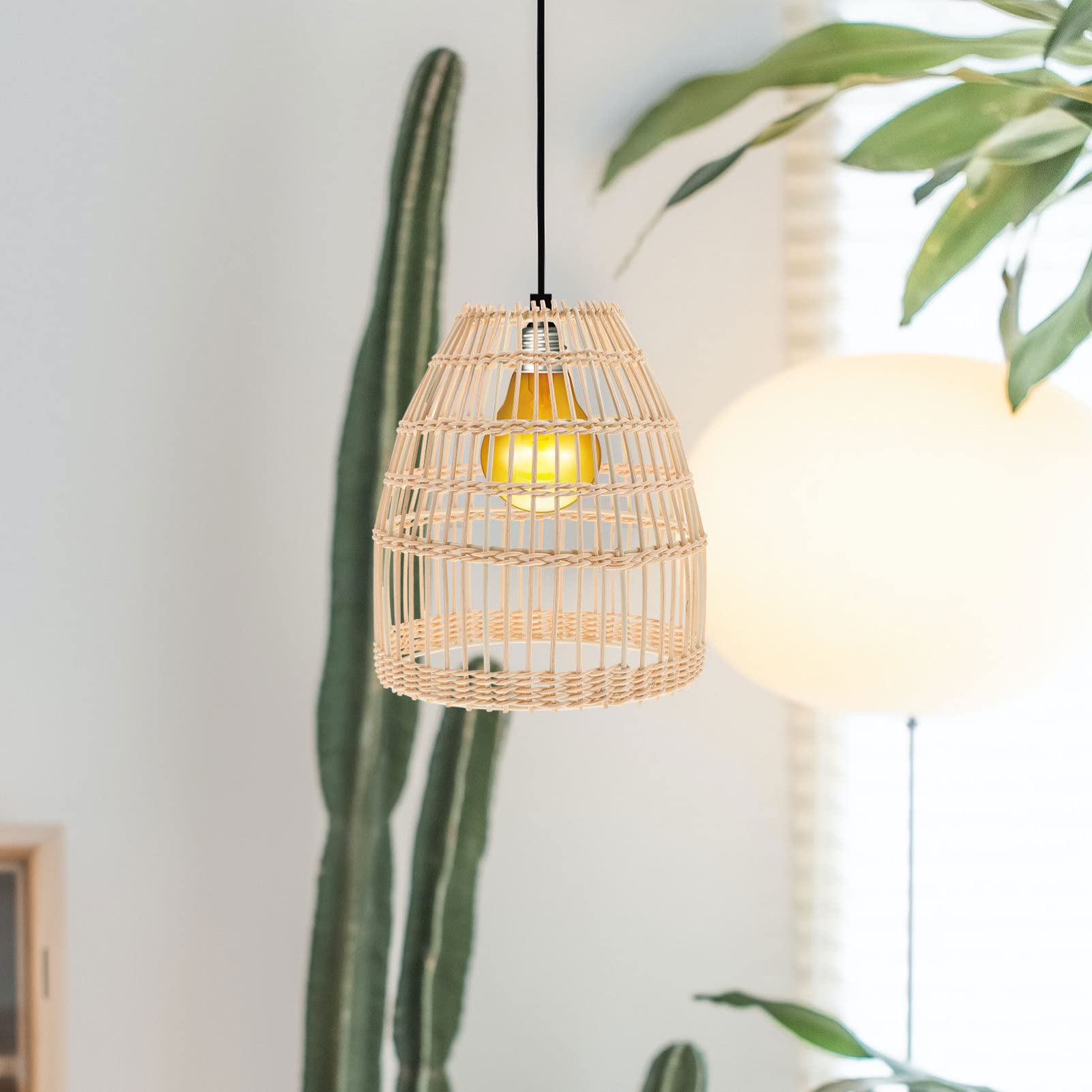 STOBAZA Paralume a sospensione in rattan, copertura per plafoniera, stile bohémien, per casa, camera da letto, ristorante, illuminazione diffusa decorativa naturale, 21 x 19 x 19 cm, confezione da 1