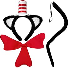 Cat Ears Headband with Hat and Bow Tie,Red and White Hat Cat Ears Hairband
