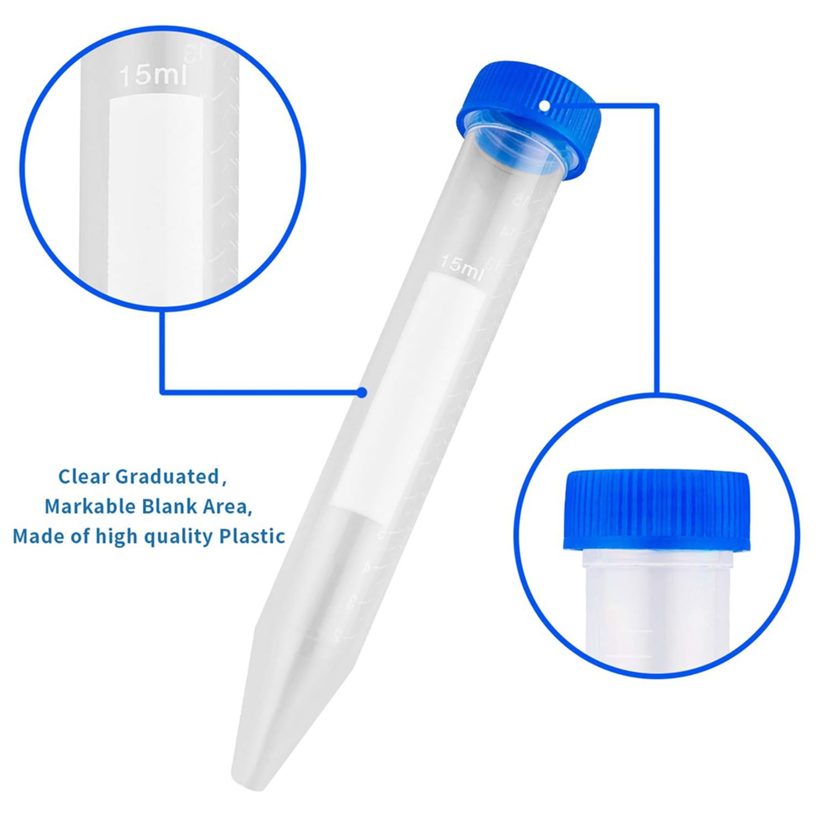 Provette Coniche da Centrifuga 15ML, 400 Provette nel Plastica Sterili con Tappi un Vite, Contenitore nel Polipropilene