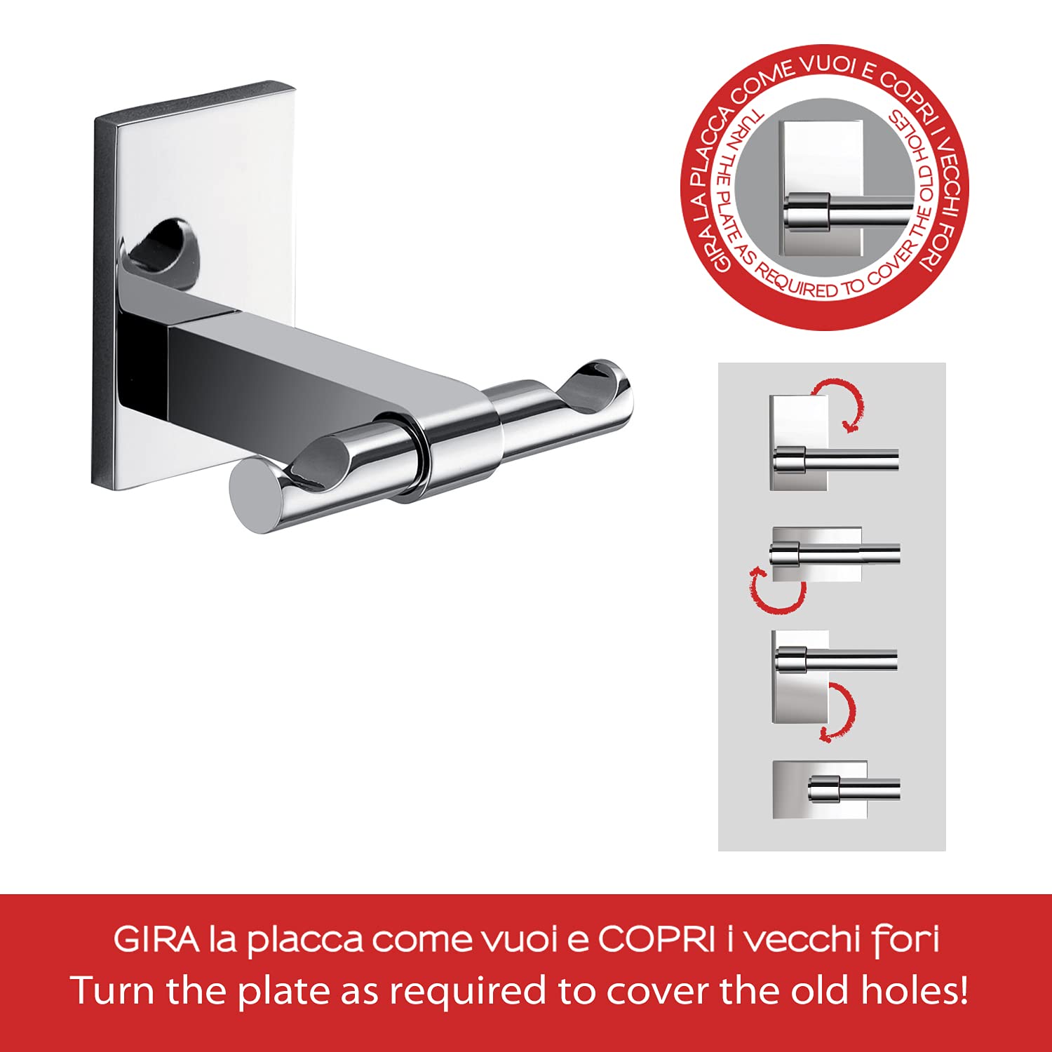 Gedy G-Singapore Double Coat Rack, Chrome Finish, Measures 6 x 7.5 x 6.5 cm, Stainless Steel and Cromall Towel Holder - Image 4