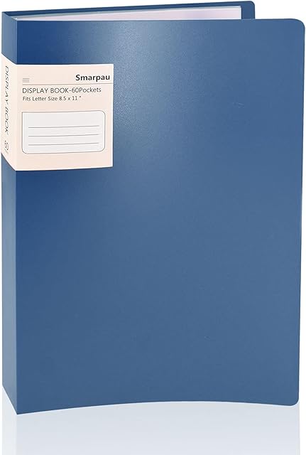 Smarpau A4 Display Book, 60 Pockets Presentation Folder Project Folder Display Folder, Document Folders with Plastic Sleeves for Individuals, School and Offices(Blue)
