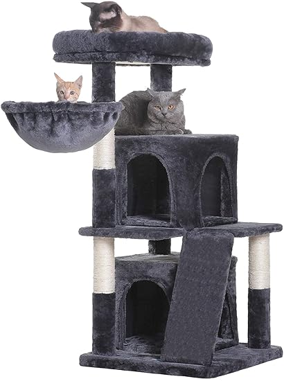 Callas RioAndMe Cat Activity Tree and Scratching Post | Carpeted Natural Sisal Towers with Platforms | 2 Luxury Condos, Cat Tower with Padded Plush Perch and Cozy Basket ( 903-Blue)