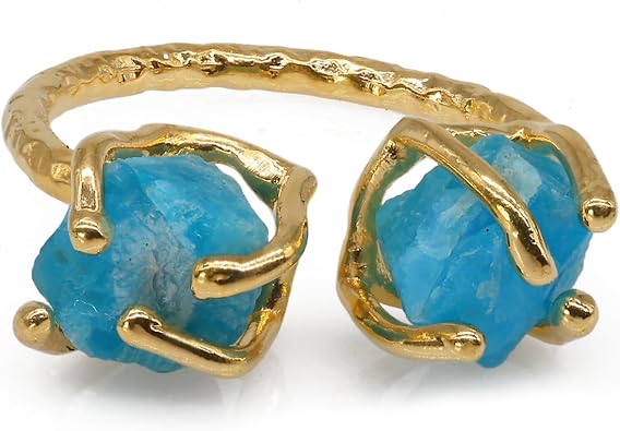 Birthstone Rings for Women, Two Uncut Natural Gemstones Gold Ring, Bohemian Ring Prong Set January Birthstone Stone Size 5-10mm