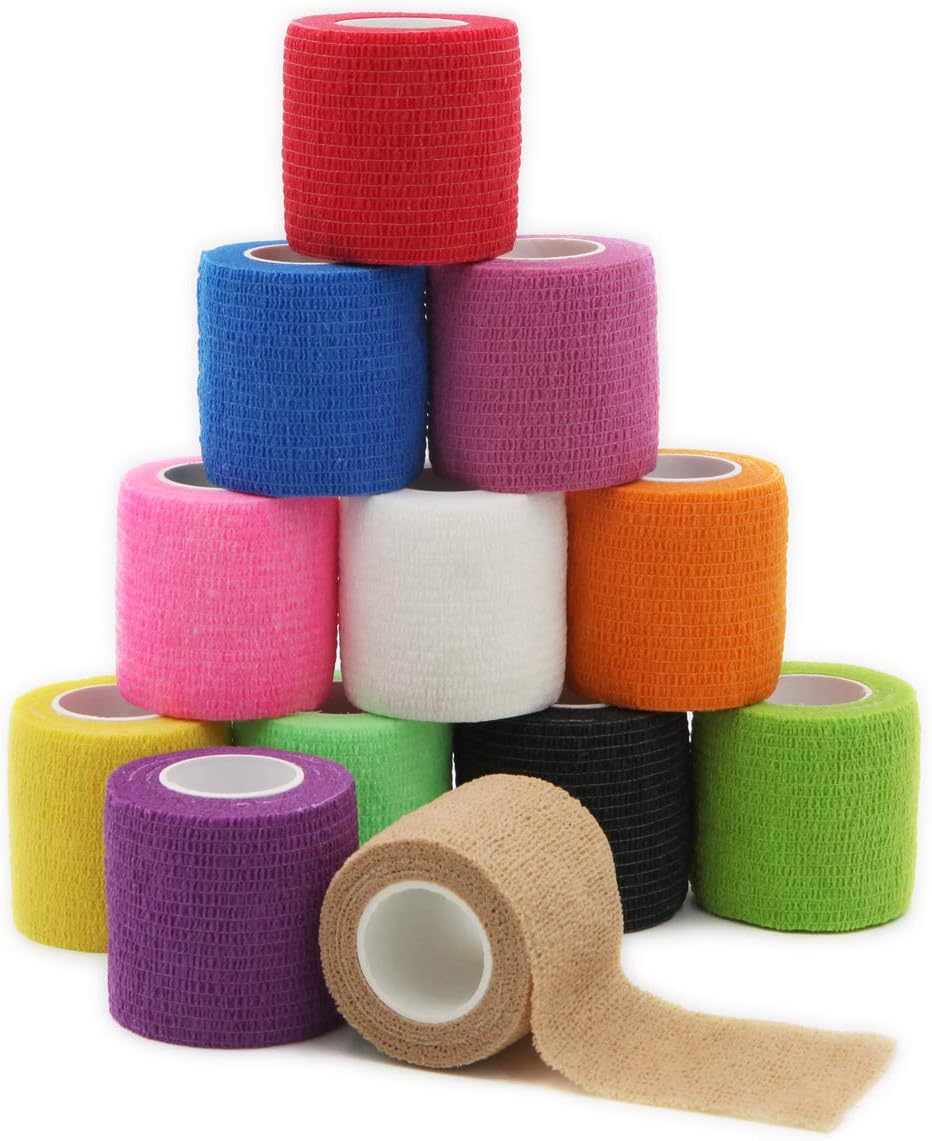 Colorful Self-Adhesive Cohesive Bandages, 2″x5 Yards, 12 Packs Colorful Self-Adhesive Cohesive Bandages, 2″x5 Yards, 12 Packs