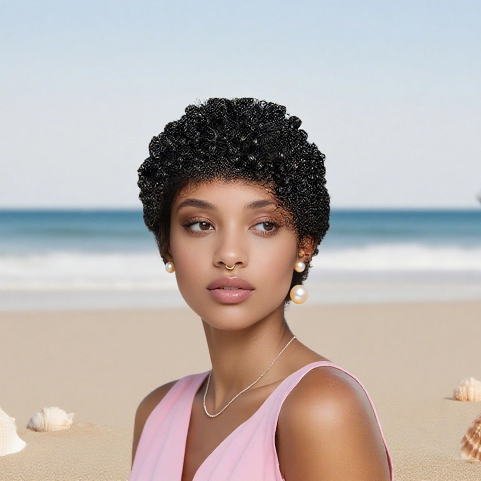 Pixie-Perücke, kurze Afro-Lockenperücke, schwarze Lockenperücke für Damen, Kunsthaar