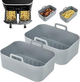 YQL Silicone Air Fryer Liner for Ninja Dual/Instant Vortex/Salter, 2PCS Thickened Air Fryer Liners Reusable Air Fryer Accessories Silicone Basket for Air Fryer for Ninja AF300UK, EMtronics Air Fryer