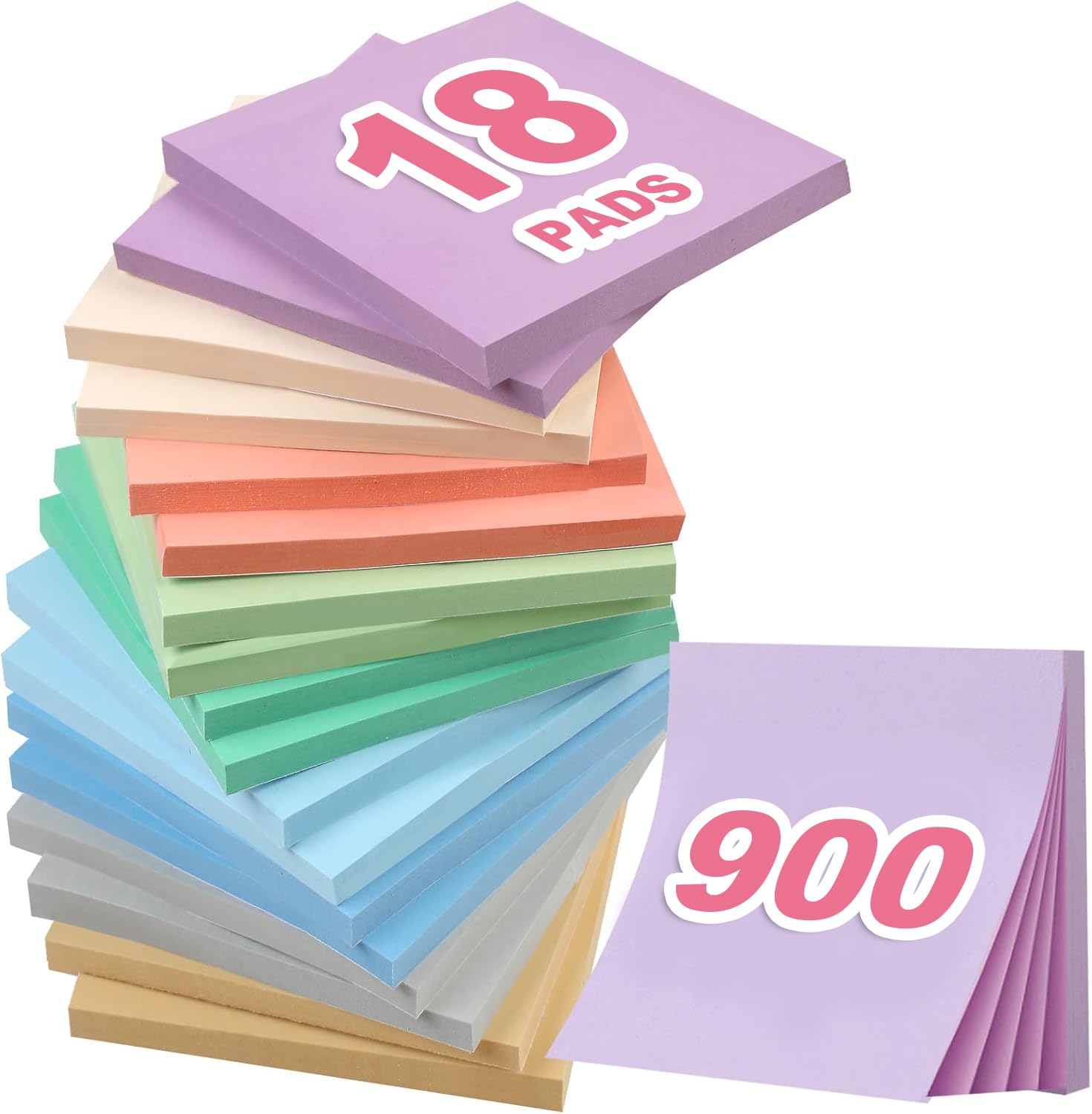 Joyberg 18 Pads Sticky Notes, 3x3" Aesthetic Sticky Notes, 9 Colors of Neutral Notes for Office, School, Home Desks, and More, 50 Sheets/Pad