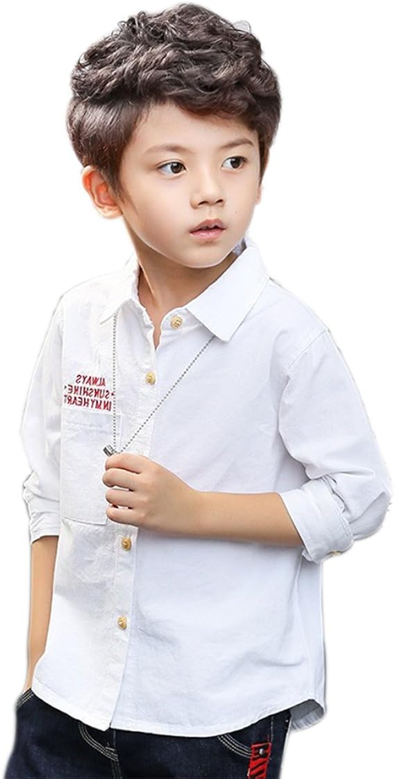 Amazon Niceyy 男の子 フォーマル ワイシャツ 子供 英字柄 プリント キッズシャツ Yシャツ ボーイズ シャツ 子供服 前開き 長袖 ジュニア かっこいい カジュアル ファッション 韓国 可愛い 入学式 通学 七五三 黒 白 秋 冬 110 150cm