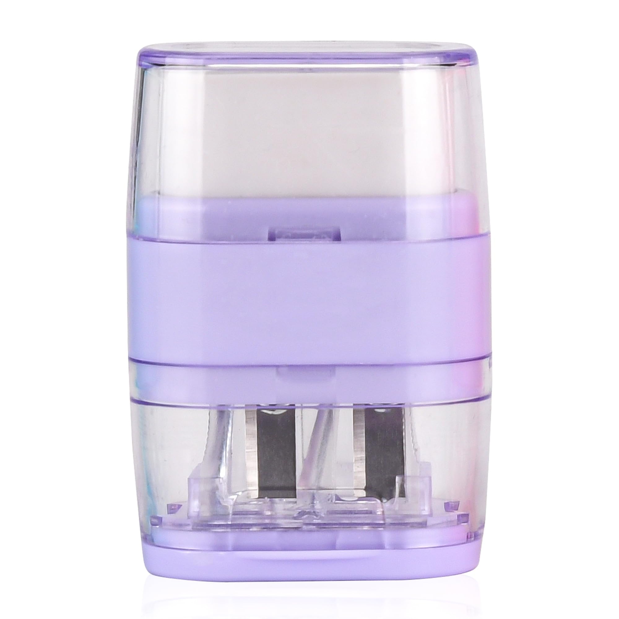 Waremew 1PCS Manual Pencil Sharpener with Eraser, 2 Sharpening Holes Sharpener with Eraser for School, Office and Home Supplies (Purple)