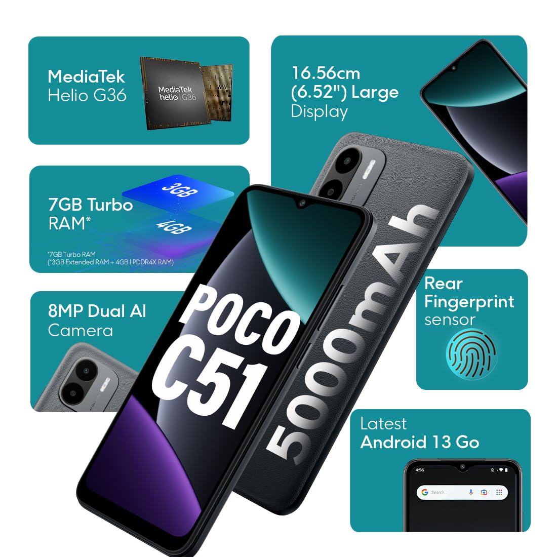 New Year Sale Poco C51 (Power Black, 4Gb Ram, 64Gb Storage)