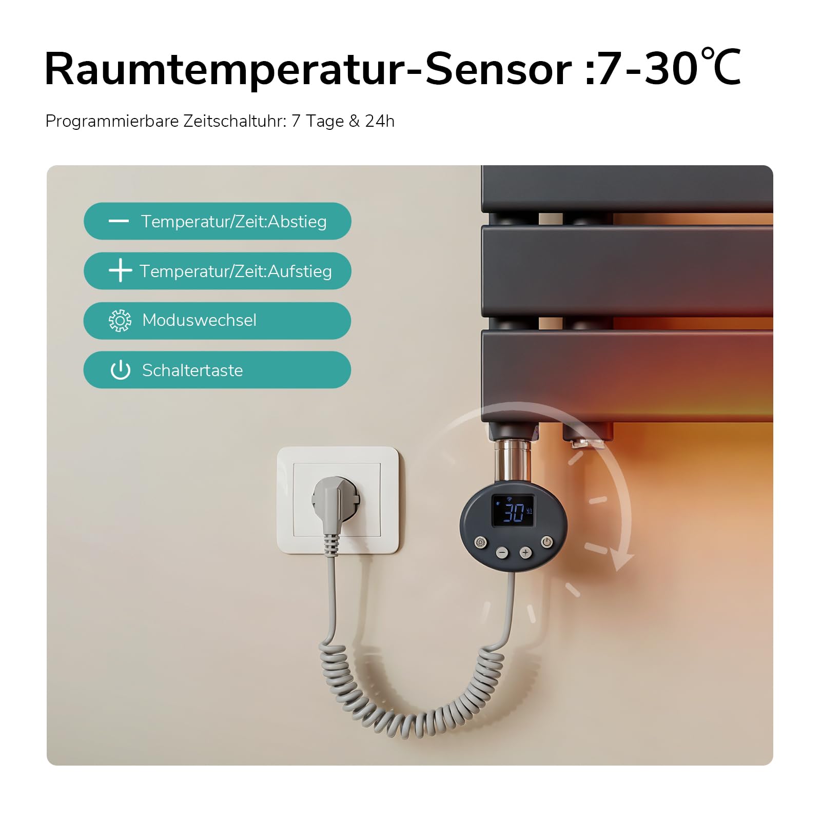 EMKE WiFi Elektrischer Badheizkörper 1320x600 mm 800W Anthrazit Handtuchheizkörper mit Thermostat