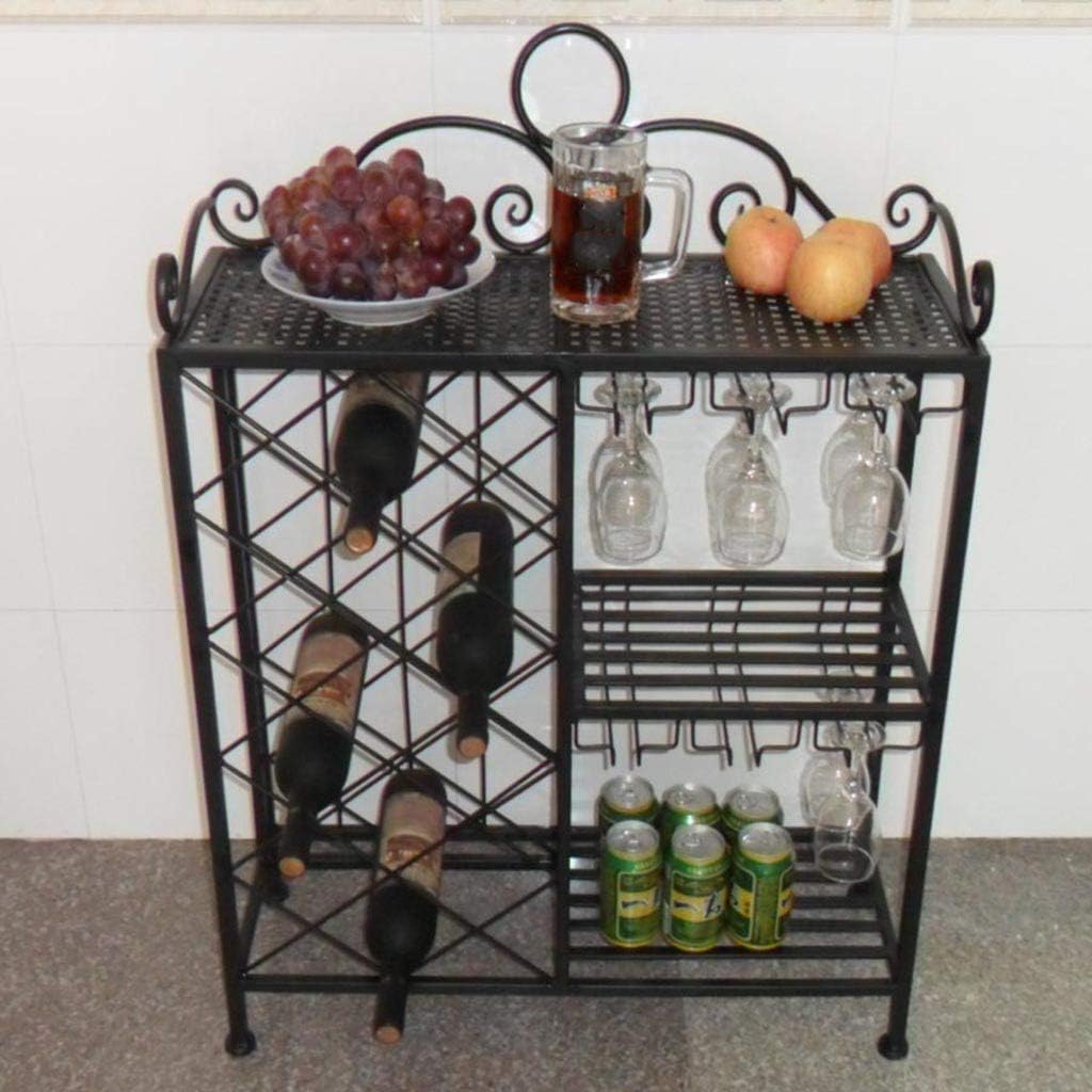Cabinet Kitchen Wine Rack Storage Rack and Glass Holder Free Standing Shelf Wrought Iron Rack-Mounted Goblet Rack Space-Saving Wine Beer Whisky Brandy Rack A