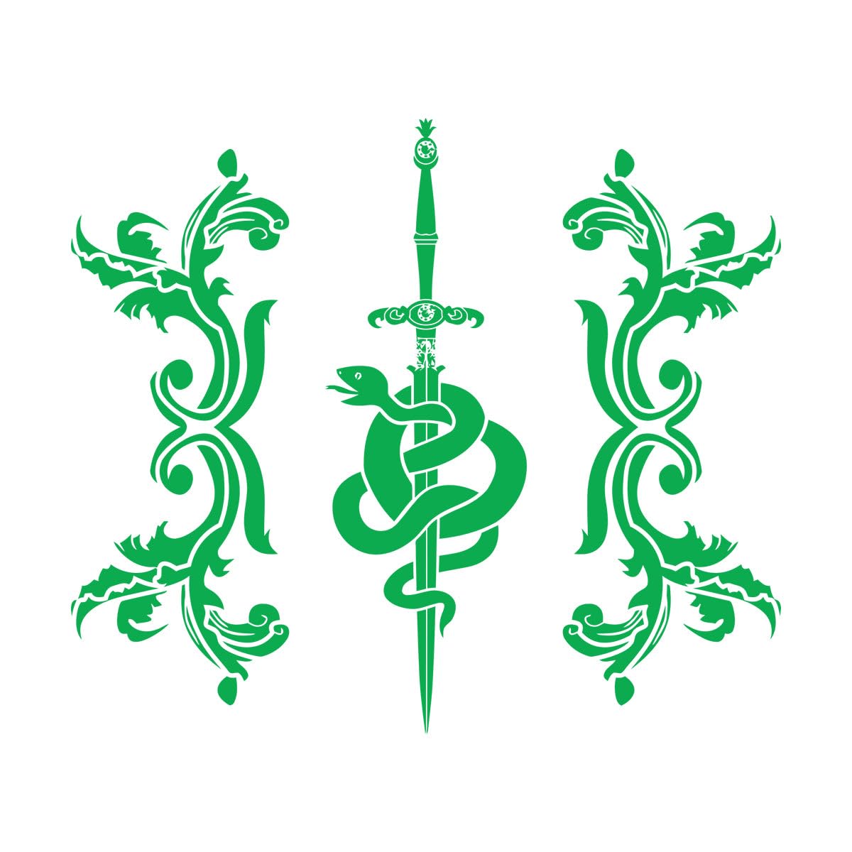 Vinyl Art Sticker Sword Snake and Flowers Tribal Symbol 72x114.6cm Multi Color Selection Extra Large Green