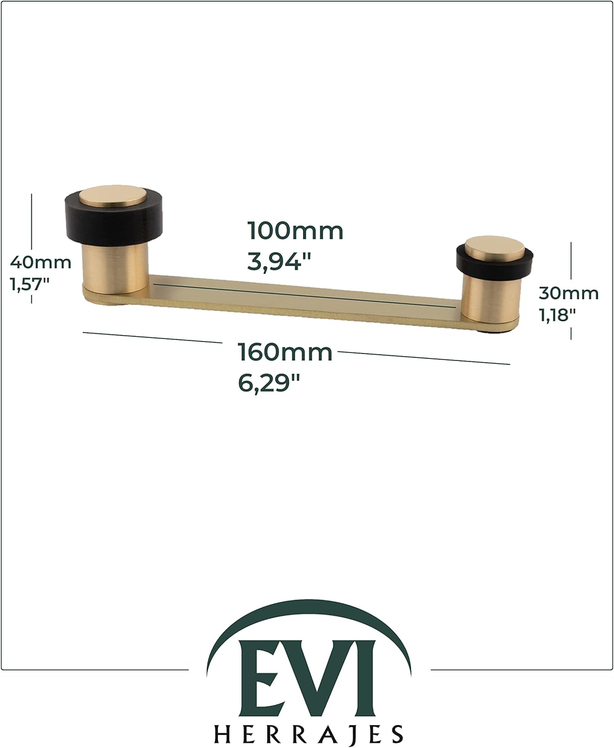 Door Stop with Swivel Retainer| for Door up to 100 mm Thickness | Brass | Includes Screw + Stud | Ref I-253 | EVI Hardware (Matte Brass - Black Rubber)