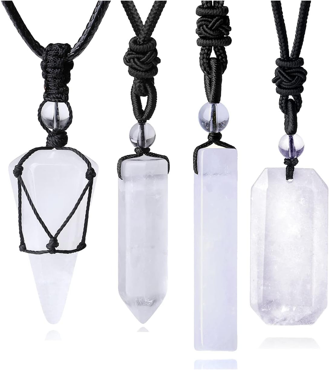 XIANNVXI Crystal Necklace for Men Women Healing Crystals Pendant Mens Necklaces Adjustable Black Rope Bar Hexagonal Point Jewelry 4Pcs