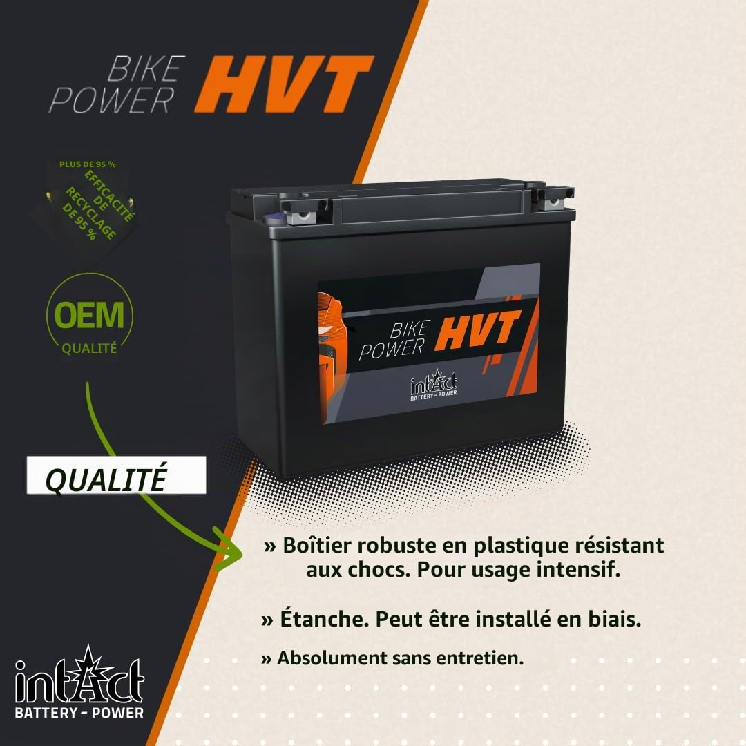 intAct - Batterie de moto HVT | Batterie pour moto, tracteur de pelouse. Batterie sans entretien et anti-fuite. | HVT-03, CTX14L-BS, 65958-04A, batterie 12 V, 14 Ah (c20), 250 A (EN) | Dimensions :