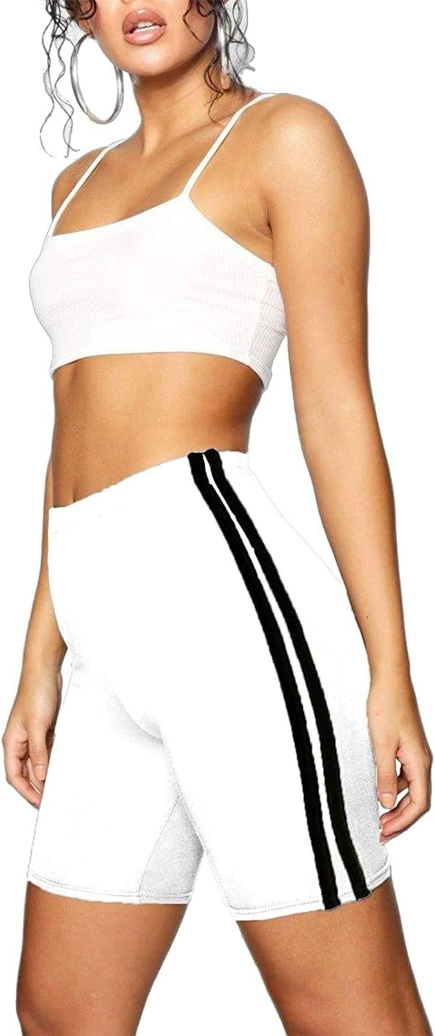 GirlzWalk ® Women’s Ladies Double Side Stripe Cotton Active Gym Cycling Shorts Tights Hot Pants