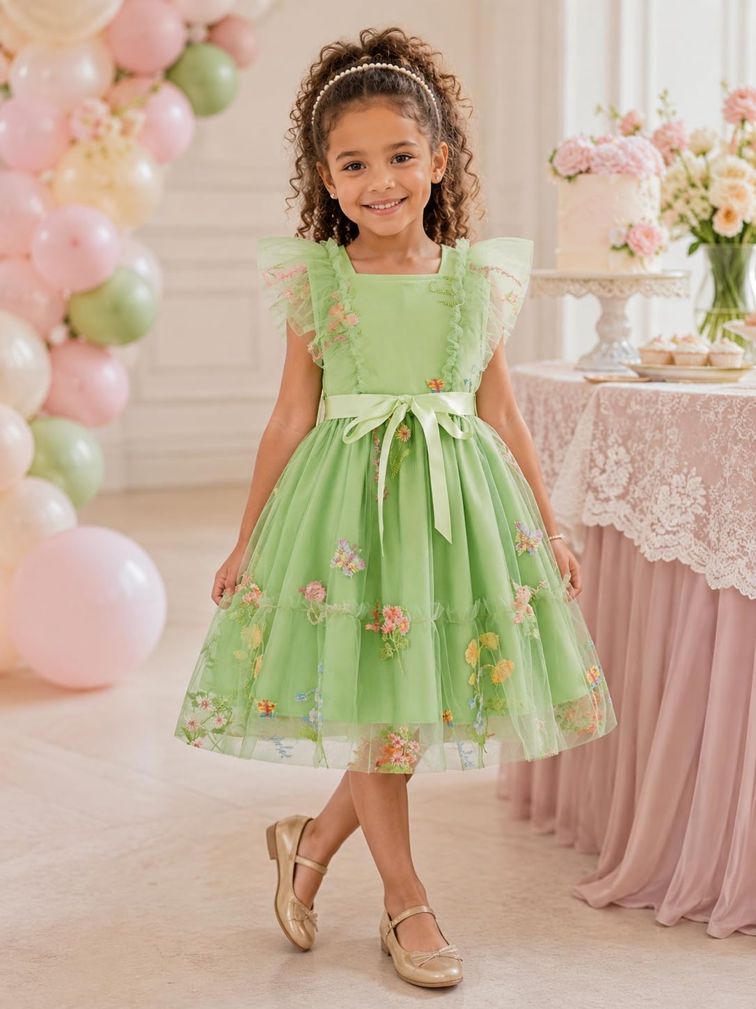 Toddler Girls Summer Tutu Dress Tulle Dresses A Line Sundress with Ruffled Sleeveless & Belt Party Princess Outfit