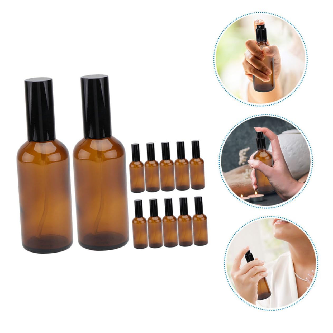 minkissy 12 Bottiglie Spray in Vetro 30ml Riutilizzabili per Oli Essenziali Travel e Business Trip, Flaconi Spray Vuoti Multiuso Facili da Trasportare