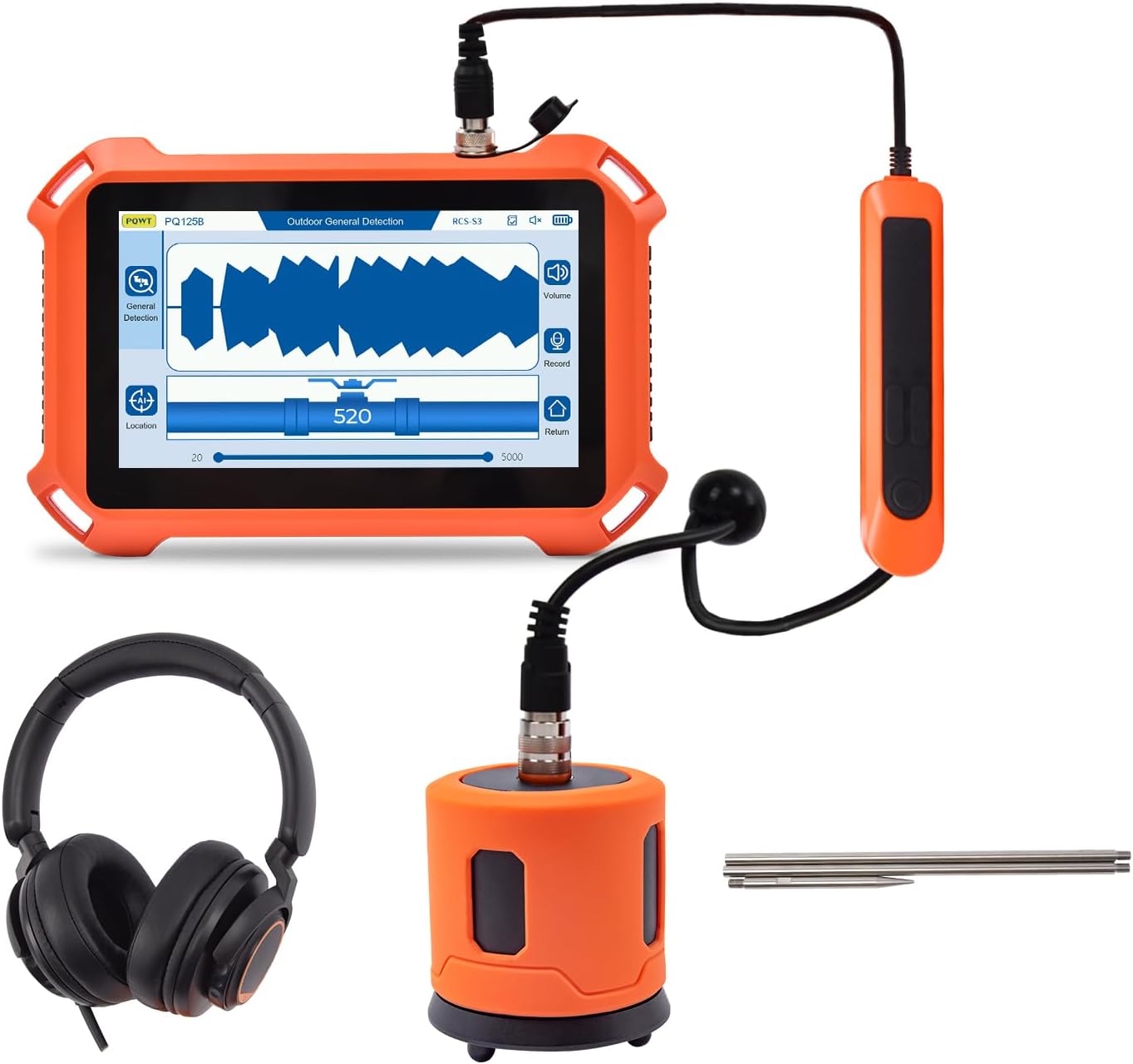 PQWT 125B Water Leak Detector, Outdoor Underground Pipe Leak Detection (9.84ft/3m Depth)