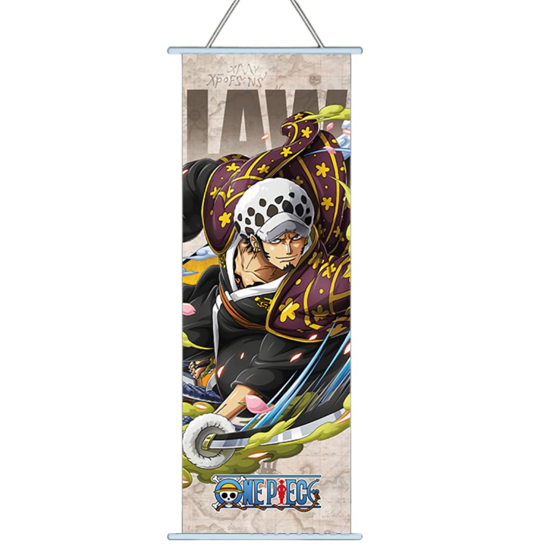 One Piece Anime Wall Scroll Poster Law – Japanese Manga Fabric Banner, Decorative Wall Art 27.5” L x 9.8” W