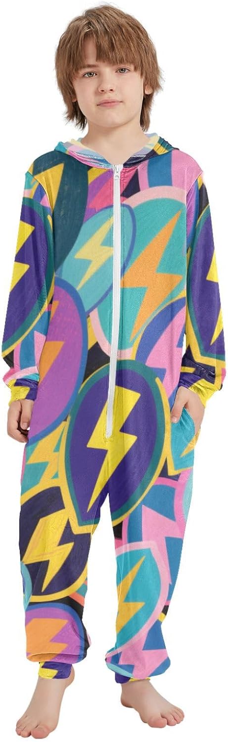 Onesie Pajamas Zipper Hooded One-Piecing Loungewear Sleepwear for Parties Sleepovers 4-14Y