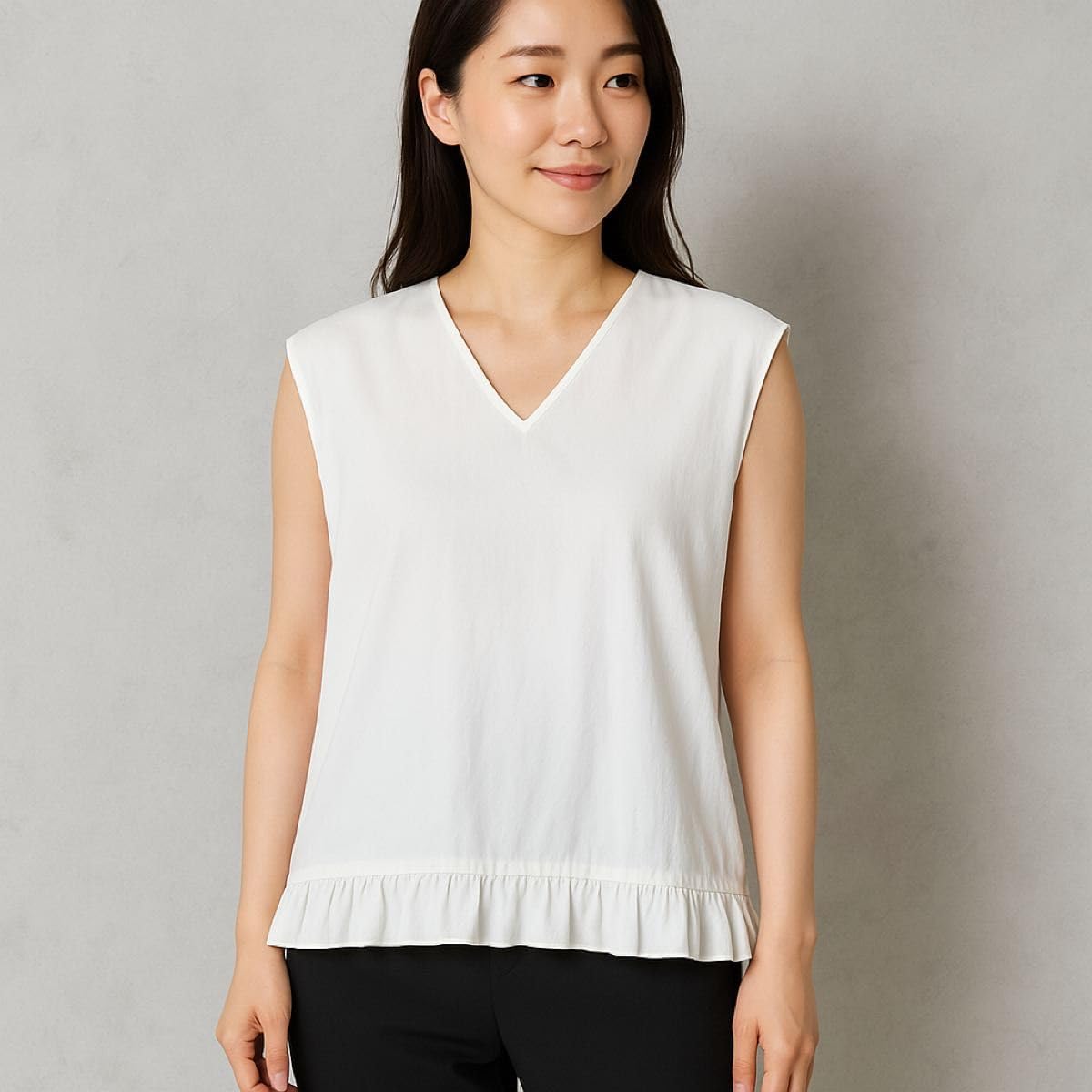 YOKO CHAN ヨーコチャン ヘムフレアノースリーブブラウス 38 紺 YOKO