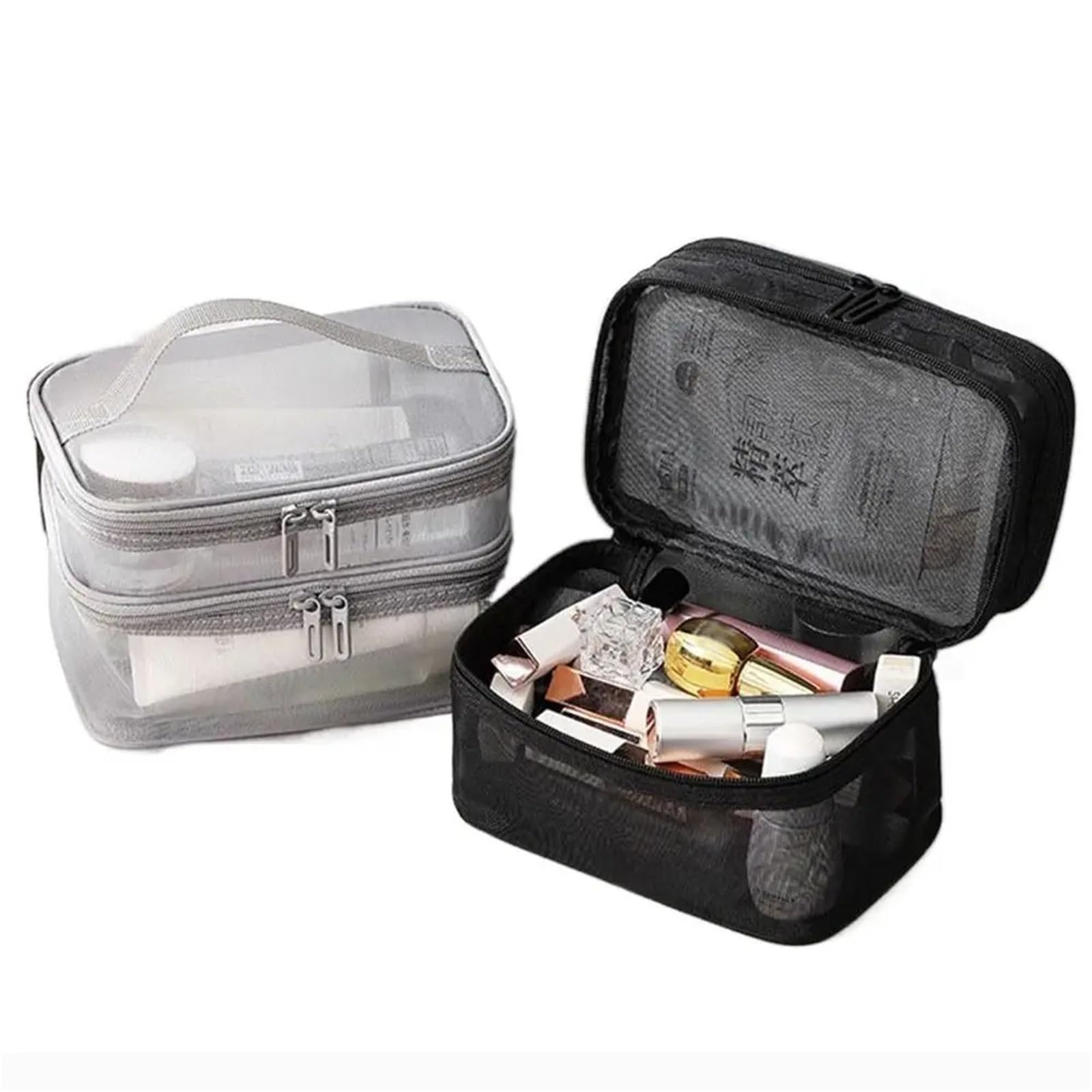 Borsa da viaggio portatile in rete trasparente 3 pezzi a 2/3 strati toilette di grande capacità Custodia for trucco Organizzazione articoli toeletta Per Il Viaggio(Orange-3 layer)
