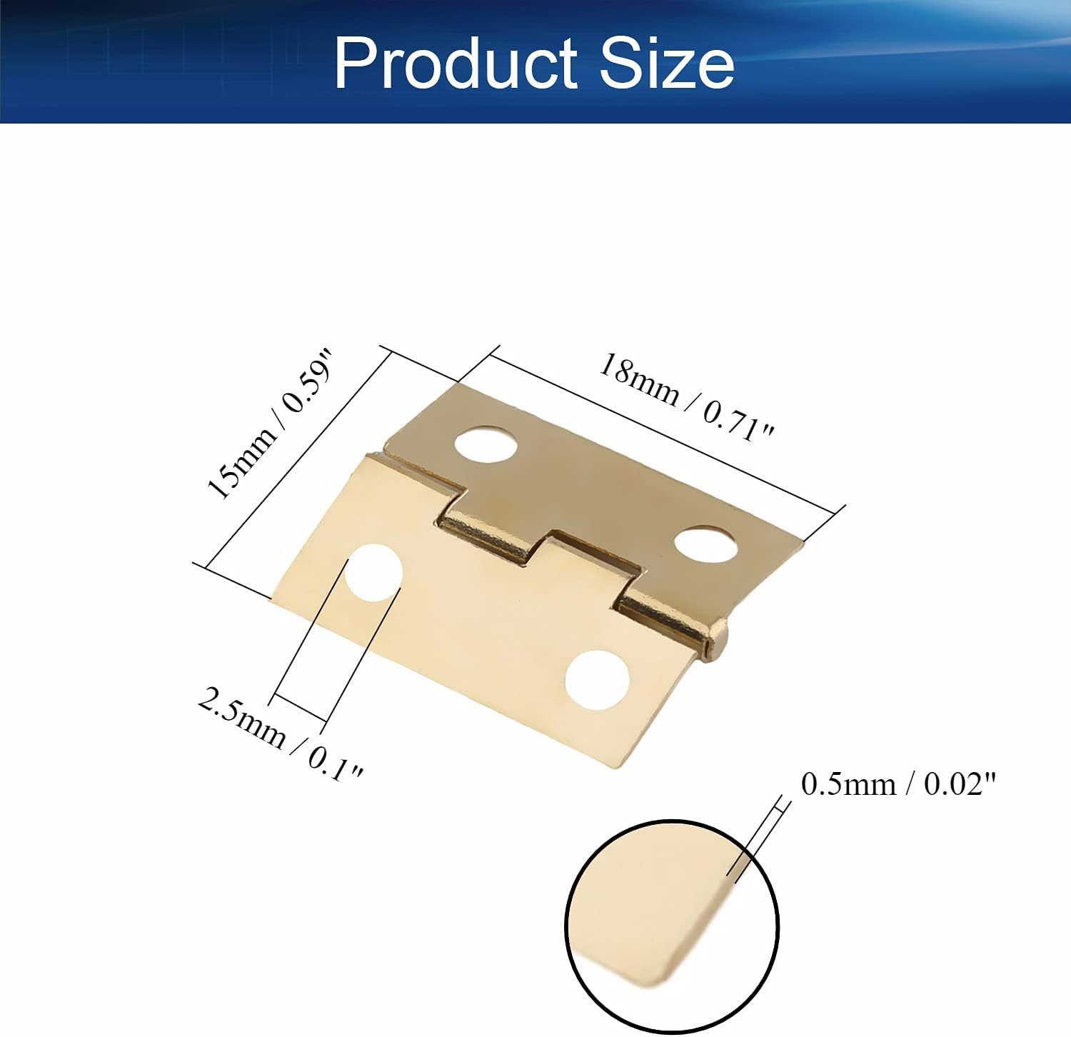 Mini Hinges Hardware 0.71 x 0.59inch (LxW) Metal Hinge for Box Cabinets DIY Projects Furniture Decorative Cabinet Golden Tone 25Pcs