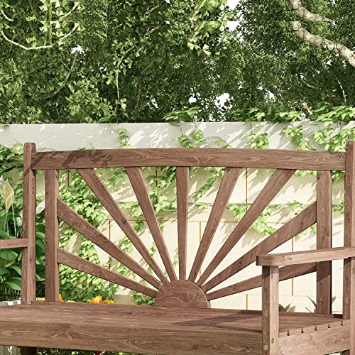 Timechee Outdoor Garden Bench, 43.3" Patio Wood Loveseat Benches, 2-Person Weather Resistance Wooden Garden Seating Furniture With Armrests & Backrest For Porch,Lawn, Brown #TOP6