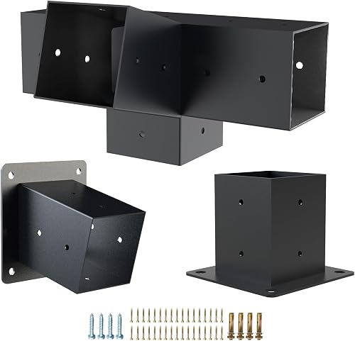 4-Way Brackets with Post Base 3 Pcs Pergola Brackets Kit for 4x4