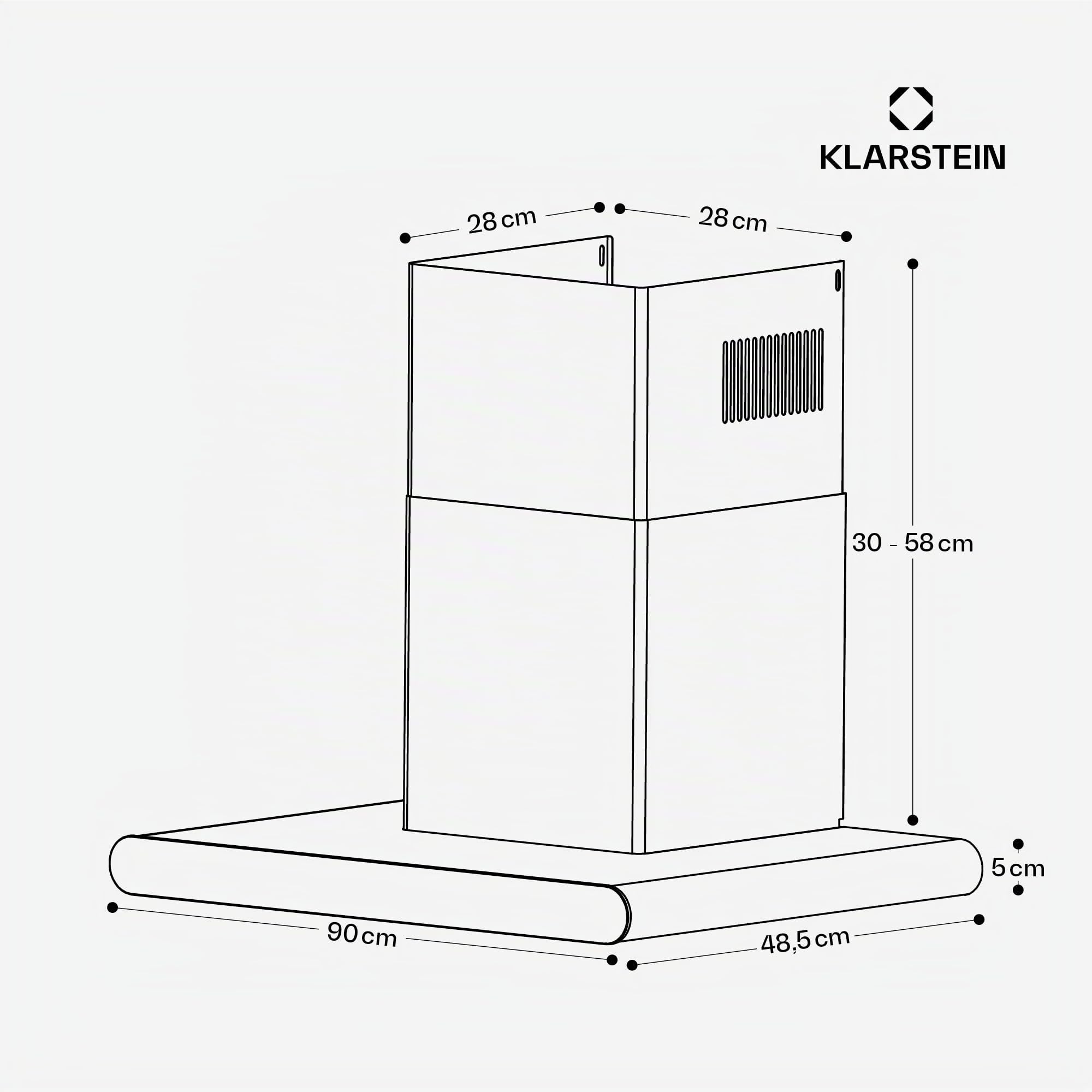 Klarstein CurveVent Hotte Murale - 90cm Hotte Aspirante, 676 m³/h, Éclairage LED, Tactile, A+ Énergie, Silencieuse 56 dB, Filtre à Charbon, Noir