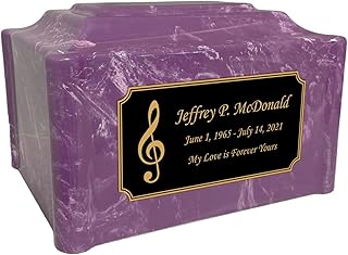Music Themed Imperial Cultured Marble Cremation Urn Vault Combo - Personalized with Nameplate - 210 Cubic Inch Capacity - Cremation Urn for Ashes - Suitable for Ground Burial or Home Memorial