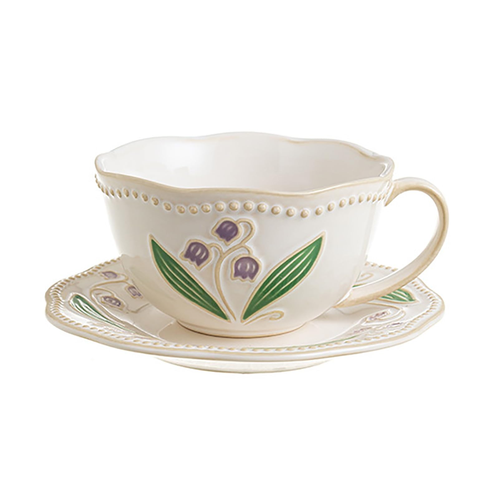 Filiżanka do Kawy Ze Spodkiem, Ceramiczny Kubek z Kwiatowym Wzorem, Wykwintna Filiżanka Śniadaniowa, Antypoślizgowa I Odporna na Oparzenia, do Domu Lub Biura(Purple)