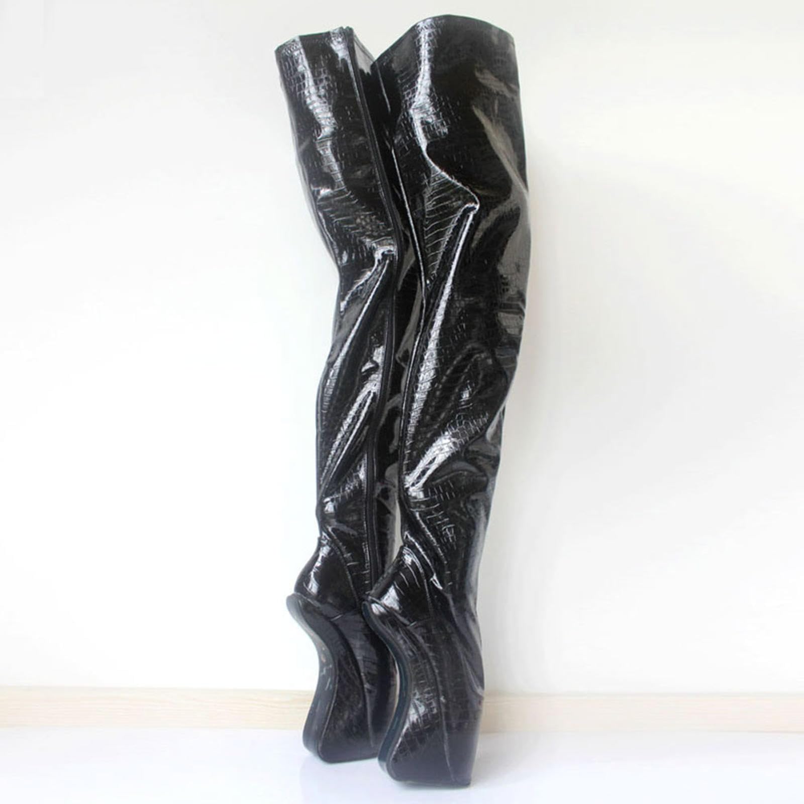Tacchi Donna Teli Alti Stivali da Balletto da 18cm Lungo Gli Stivali di Cuoio per Paletti di Scarponi da Ginocchio,Black2-41