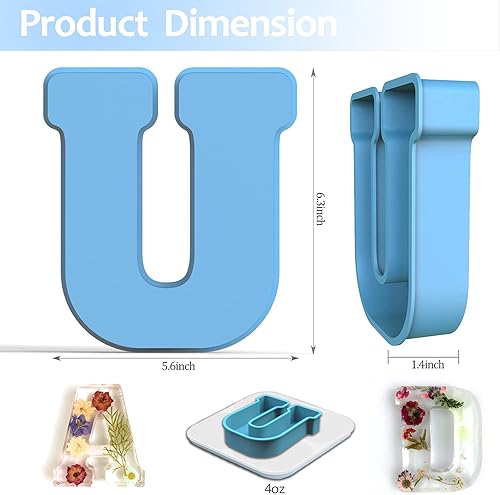 Miniatura 2 de Molde de resina, moldes de silicona 3D de letra U grande para fundición de resina epoxi, moldes del alfabeto de silicona para resina para arte,