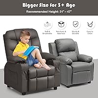 Vista 4 de GLACER Silla reclinable para niños con portavasos y bolsillos laterales, reclinable para niños con respaldo cómodo, reposabrazos y reposapiés