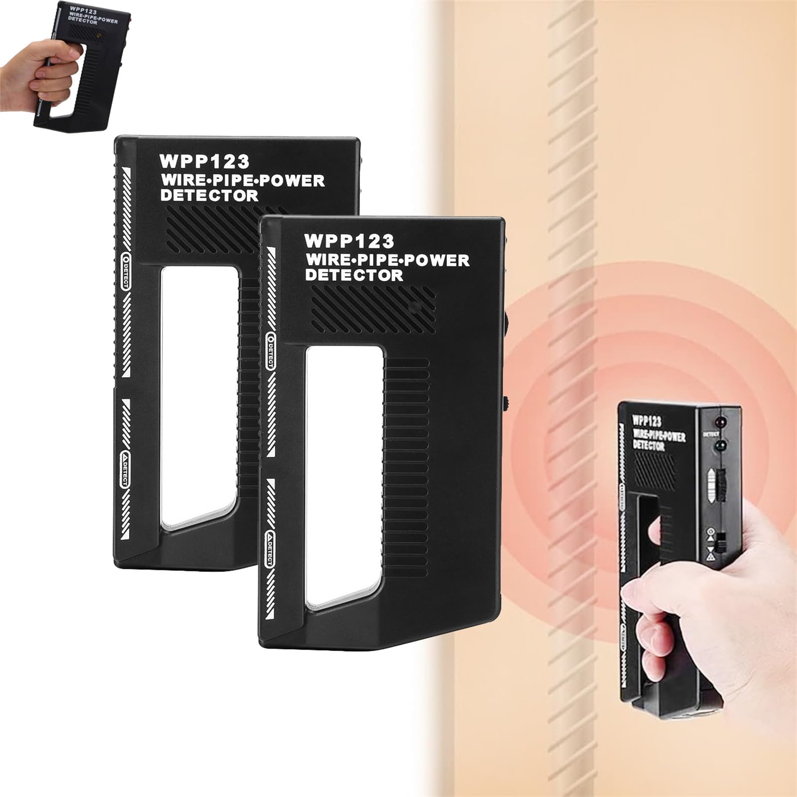 Wpp123 Wire Pipe Power Detector, Wire Pipe Power Detector, Wall Scanner Metal Detector, High Sensitivity Adjustable Alert Pipe Power Multifunction with Electric Wire Stud Finder (2pcs)